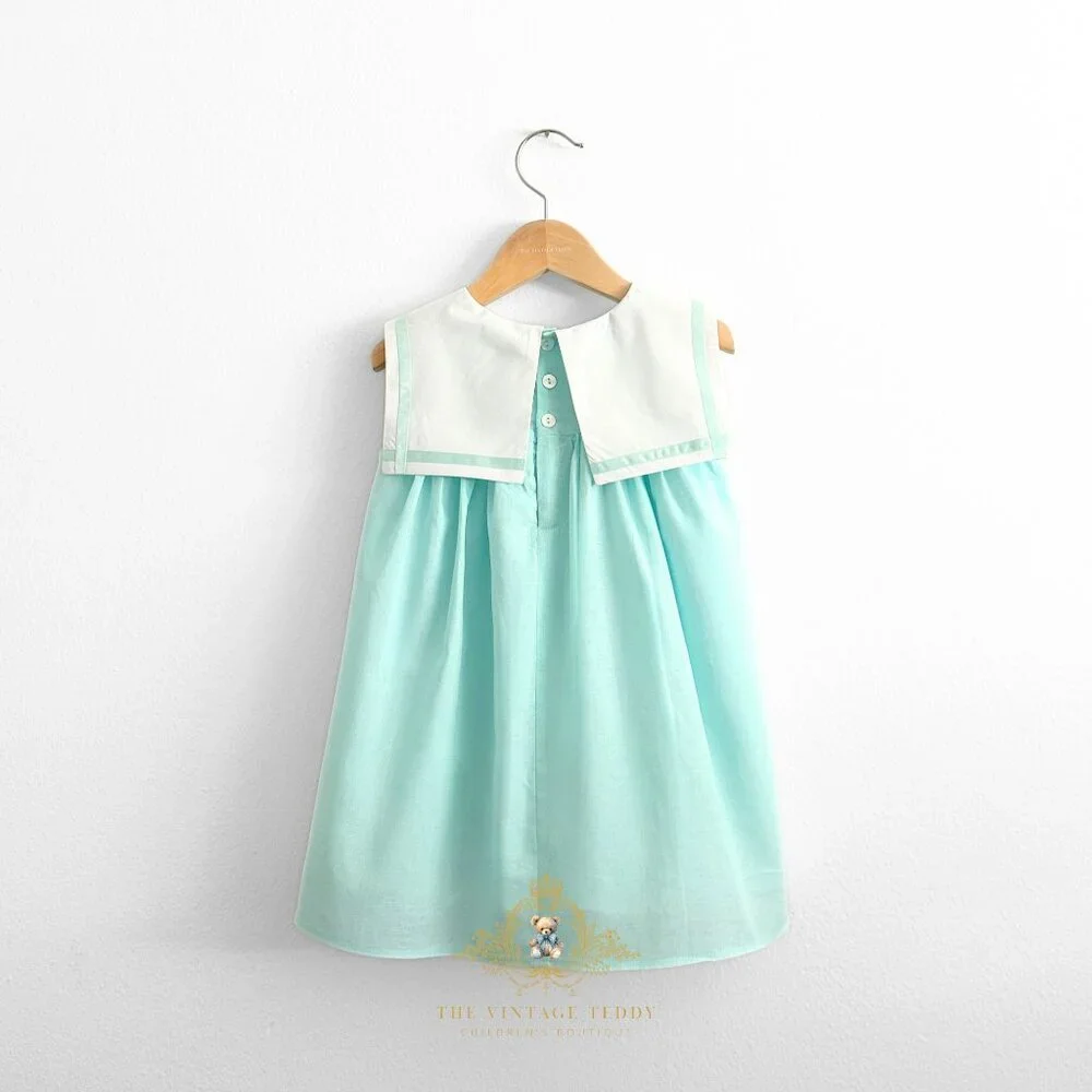 NWT Pretty Girls Sailor Dress &Hair Bow Accessories Nautical Sleeveless Aqua 12M - Picture 2 of 5